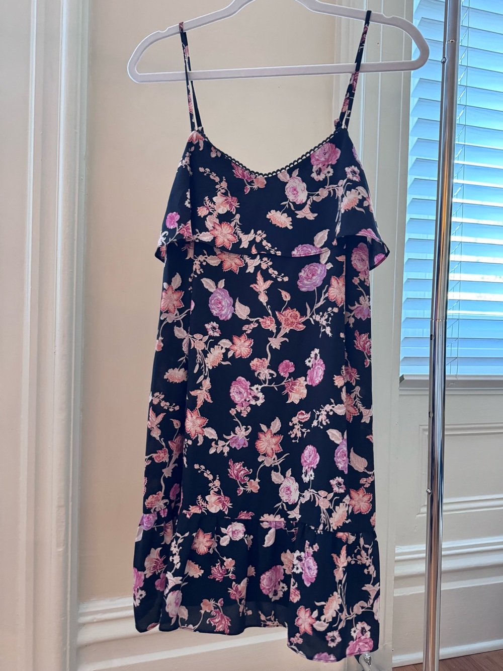 Xhilaration Black Floral Spaghetti Strap Dress with Pink Blooms